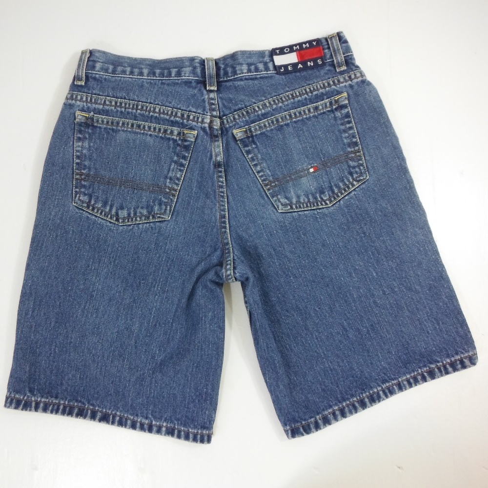 VTG Tommy Hilfiger 90s Flag Patch Denim Shorts 14 - Picture 1 of 8